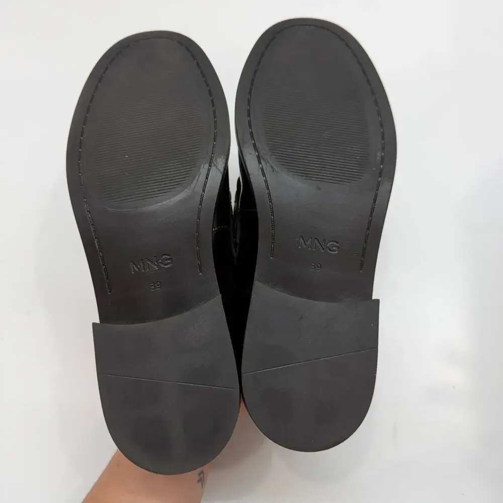 MNG Mango Black Gold Loafers 39 / 8.5 Preppy Office
